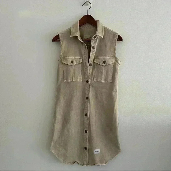 Calvin Klein Denim Sleeveless Dress Beige XS - Picture 1 of 14